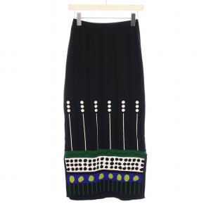 ミックスドットジャカードニットスカート タイト イージー マキシ ロング ウエストゴム ストレッチ スリット