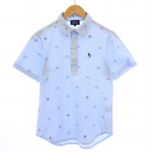 ゴルフウェア ポロシャツ 半袖 レギュラーカラー ワッフル生地 ストレッチ ストライプ柄 総柄 ロゴ 刺繍