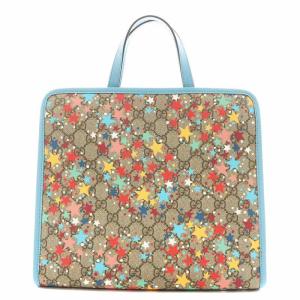 GUCCI GGスプリーム チルドレンズ ハンドバッグ スター レザー ライトブルー ベージュ 605614