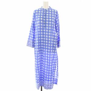 エスゼット ブロックプリント SZ Blockprints ワンピース ロング チェック 長袖 S 青