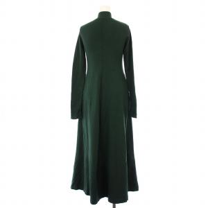 UN3D. ベーシックフレアニットワンピース マキシ ロング 長袖 ハイネック 無地 ストレッチ 36 緑 グリーン