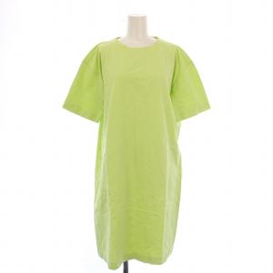 JOUPA EMBOSS ワンピース Tシャツ カットソー ひざ丈 半袖 クルーネック ロゴ S 黄緑