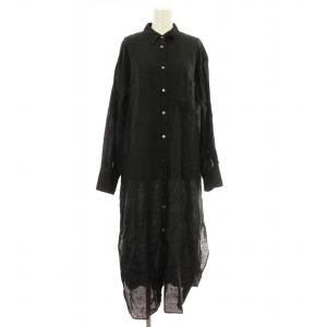 22SS リネン シャツワンピース 22040500805010 ロング マキシ 長袖 黒 ブラック /KU