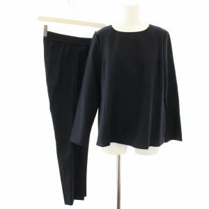 バックプリーツセットアップ 上下 カットソー ブラウス 長袖 イージーパンツ テーパードパンツ 38 紺