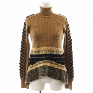 Exotic Pattern Peplum Knit ニット セーター 長袖 タートルネック 3 茶 ブラウン