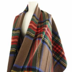 ストール チェック柄 ウール 大判 茶 マルチカラー /G