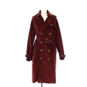 トレンチコート アウター ロング丈 ダブル コーデュロイ ベルト 36 ワインレッド /BB