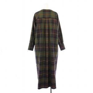 O'NEIL OF DUBLIN チェッククルーネックワンピース ミモレ ロング 長袖 バンドカラー ウール 総柄 F カーキ 314-55-0469
