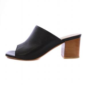 ミュール サンダル チャンキーヒール オープントゥ レザー 37 黒 /BM