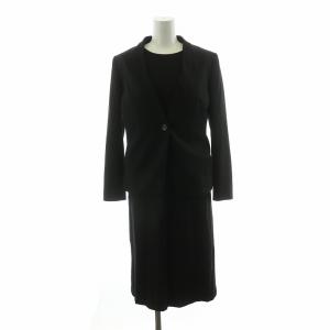 セットアップ WASHABLEPONTE カラーレスジャケット シフトワンピース 32 34 ブラック