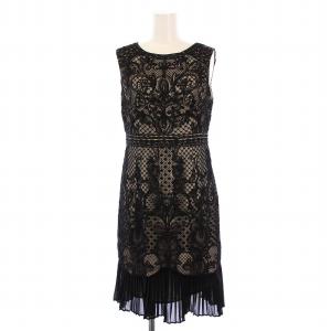 コード刺繍プリーツワンピース ノースリーブ ひざ丈 36 黒 37135067 /BM