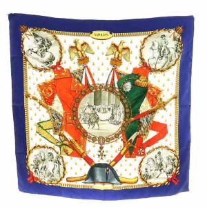 カレ90 NAPOLEON ナポレオン スカーフ 絹 シルク マルチカラー 青 ブルー 赤 レッド 白