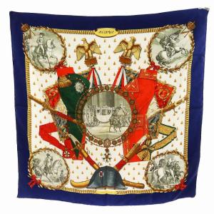 HERMES カレ90 NAPOLEON ナポレオン スカーフ 絹 シルク マルチカラー 青 ブルー 赤 レッド 白