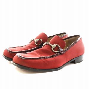 ホースビット ローファー スクエアトゥ サテン 6B 赤 レッド 0399 /AN7