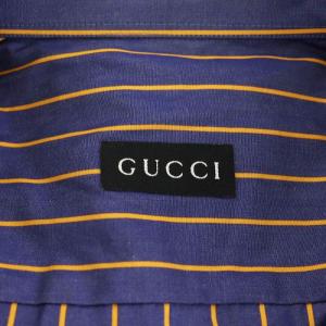 GUCCI シャツ 長袖 ストライプ柄 コットン 39 15 1/2 青 ブルー 黄 イエロー /AN32