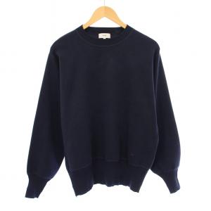 スウェット トレーナー 長袖 クルーネック ストレッチ 無地 シルク混 3 紺 ネイビー /BB