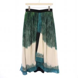 ADORE 23SS ハッチングプリントスカート フレア タック ミモレ ロング 総柄 38 緑 グリーン 黒 ブラック