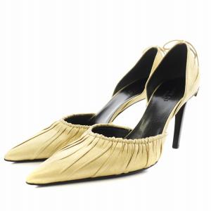 パンプス ヒール ポインテッドトゥ ギャザー レザー 34.5 ゴールド色 /AN6
