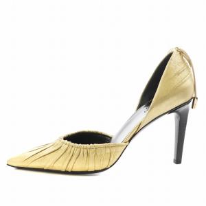 GUCCI パンプス ヒール ポインテッドトゥ ギャザー レザー 34.5 ゴールド色 /AN6