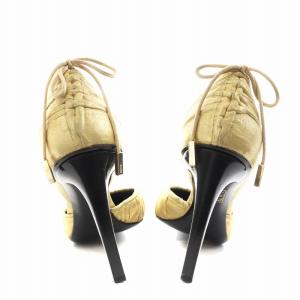 GUCCI パンプス ヒール ポインテッドトゥ ギャザー レザー 34.5 ゴールド色 /AN6