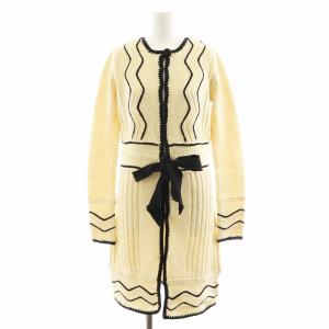 ニットコート ロング丈 リボン ウール アイボリー 黒 ブラック MZ1130021 /AN35