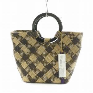 タグ付き かごバッグ ハンドバッグ ブリヤシ 市松模様 NATURAL BROWN V-8252 /NQ