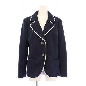 パイピング テーラードジャケット アウター シングル 背抜き 38 紺 ネイビー /BB
