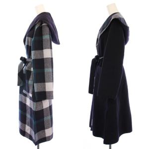 BLUE LABEL CRESTBRIDGE チェックダブルフェイスロングコート リバーシブル 36 ネイビー