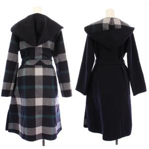 BLUE LABEL CRESTBRIDGE チェックダブルフェイスロングコート リバーシブル 36 ネイビー