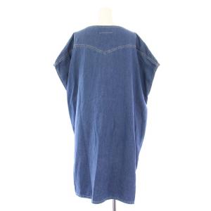 MM6 Maison Margiela デニムワンピース ひざ丈 フレンチスリーブ 半袖 クルーネック ボタン 42 紺 ネイビー /BB