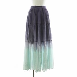 フレアスカート ロング グラデーション 絹 シルク混 インナースカート付き 38 パープル ライトブルー