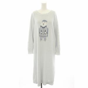 ルームウェア ベビモコモチーフジャガードドレス ワンピース ロング 長袖 しろくま柄 F 水色 ライトブルー