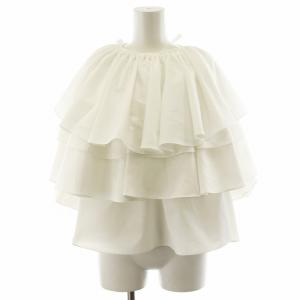 襟付きタフタティアードトップス シャツ ブラウス 長袖 フリル S 白 ホワイト 6S110 /AN41