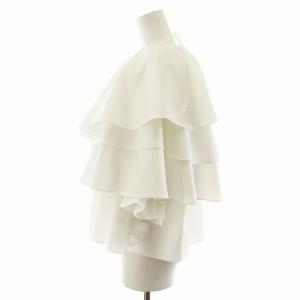 SEVEN TEN by MIHO KAWAHITO 襟付きタフタティアードトップス シャツ ブラウス 長袖 フリル S 白 ホワイト 6S110 /AN41