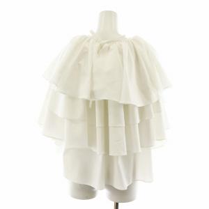 SEVEN TEN by MIHO KAWAHITO 襟付きタフタティアードトップス シャツ ブラウス 長袖 フリル S 白 ホワイト 6S110 /AN41