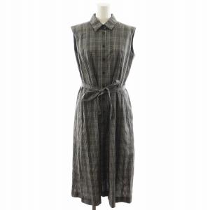 ラインチェックコットンワンピース ロング丈 ノースリーブ 40 グレー G5J13-150-08 /AN40