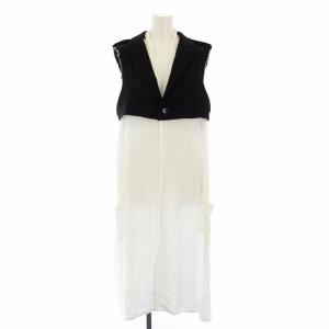 ジレ ロングベスト フェイクレイヤード S 白 黒 LD-Y01-100 /TK