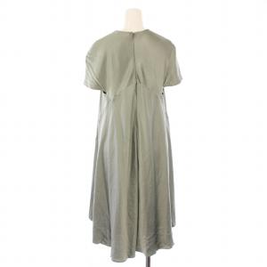 BALENCIAGA フレアワンピース ひざ丈 半袖 クルーネック 無地 シルク 34 緑 グリーン /BB