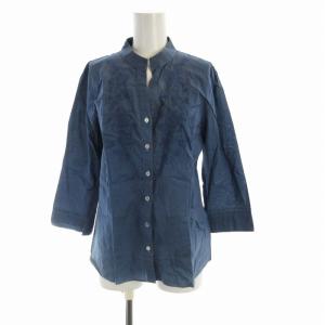 シャツ ブラウス スキッパー 刺繍 長袖 1 青 ブルー 016-210907 /RO