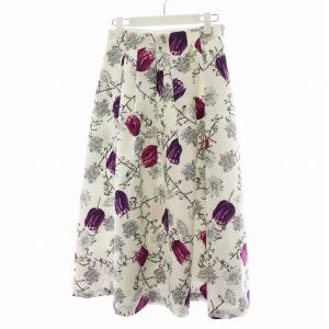 ANAYI 24SS チューリッププリントフレアスカート ロング丈 花柄 36 白 ホワイト 紫 パープル 10241711290