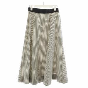 ANAYI 24SS サッカーストライプマチフレアスカート ロング丈 36 黒 ブラック 白 ホワイト 10241711470