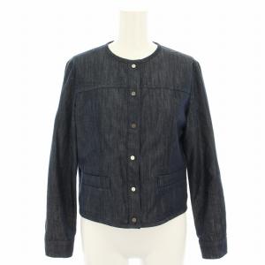美品ANAYI ノーカラーデニム ジップアップジャケット ノーカラーデニムジャケット ジップアップ 36 紺 ネイビー（2024