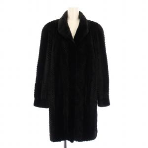 銀サガ シェアードミンク ファーコート アウター ロング丈 黒 ブラック /BB