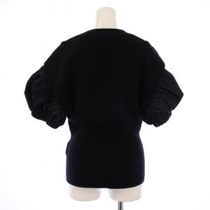 3.1 phillip lim 23SS ポプリンコンボパフSLVウールPO ニット 切替 半袖 クルーネック ストレッチ 無地 S 黒