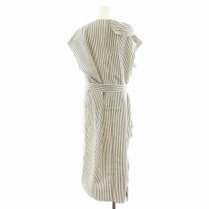 leur logette Cotton silk dress ワンピース ロング丈 ノースリーブ フリル ストライプ シルク混 絹