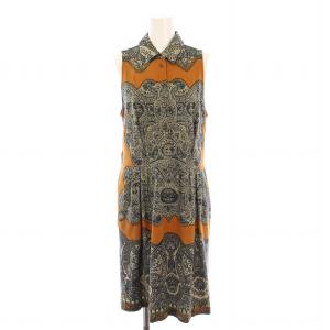 フレアワンピース ひざ丈 ノースリーブ レギュラーカラー ストレッチ 総柄 44 マルチカラー /BB