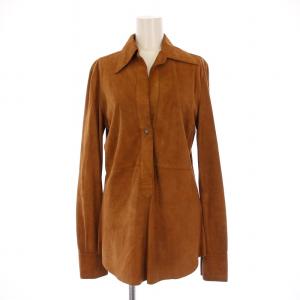 シャツ ブラウス 長袖 スキッパー スエード 42 茶 /BM