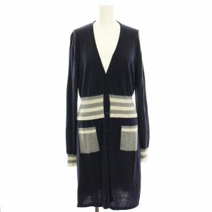 ニットカーディガン ロング アルパカ混 ウール混 薄手 M 紺 ネイビー グレー 63460913000