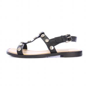 BALENCIAGA Tストラップサンダル フラット レザー スタッズ 装飾 37 黒 ブラック /BB