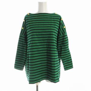 カットソー ボーダー ボートネック 金ボタン 五分袖 S 緑 グリーン 黒 ブラック L222HJPO0326FS